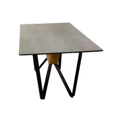 Esstisch T1003 Platte Keramik Anthrazit Metallfuß Schwarz Matt Pulverbeschichtet Ohne Bänke Und Stuhl