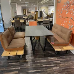 Esstisch T1003 Platte Keramik Anthrazit Metallfuß Schwarz Matt Pulverbeschichtet Ohne Bänke Und Stuhl