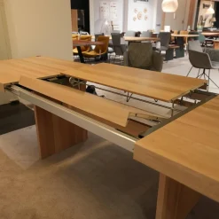 Esstisch Tema Eiche Naturöl Weiß Füße Holzwange mit 100cm Auszugsplatte