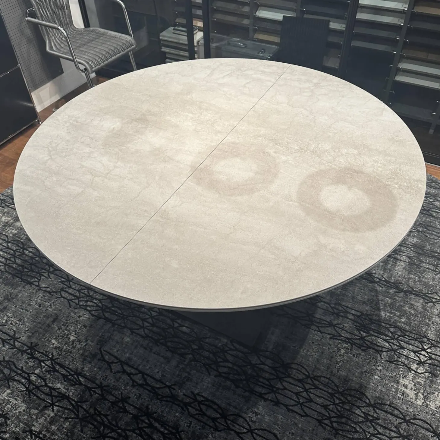 Esstisch Todo 6116 Platte Keramik Matt Rock Grigio Grau Säule Lack Matt Bodenplatte Metall Schwarz Tiefmatt Ausziehbar