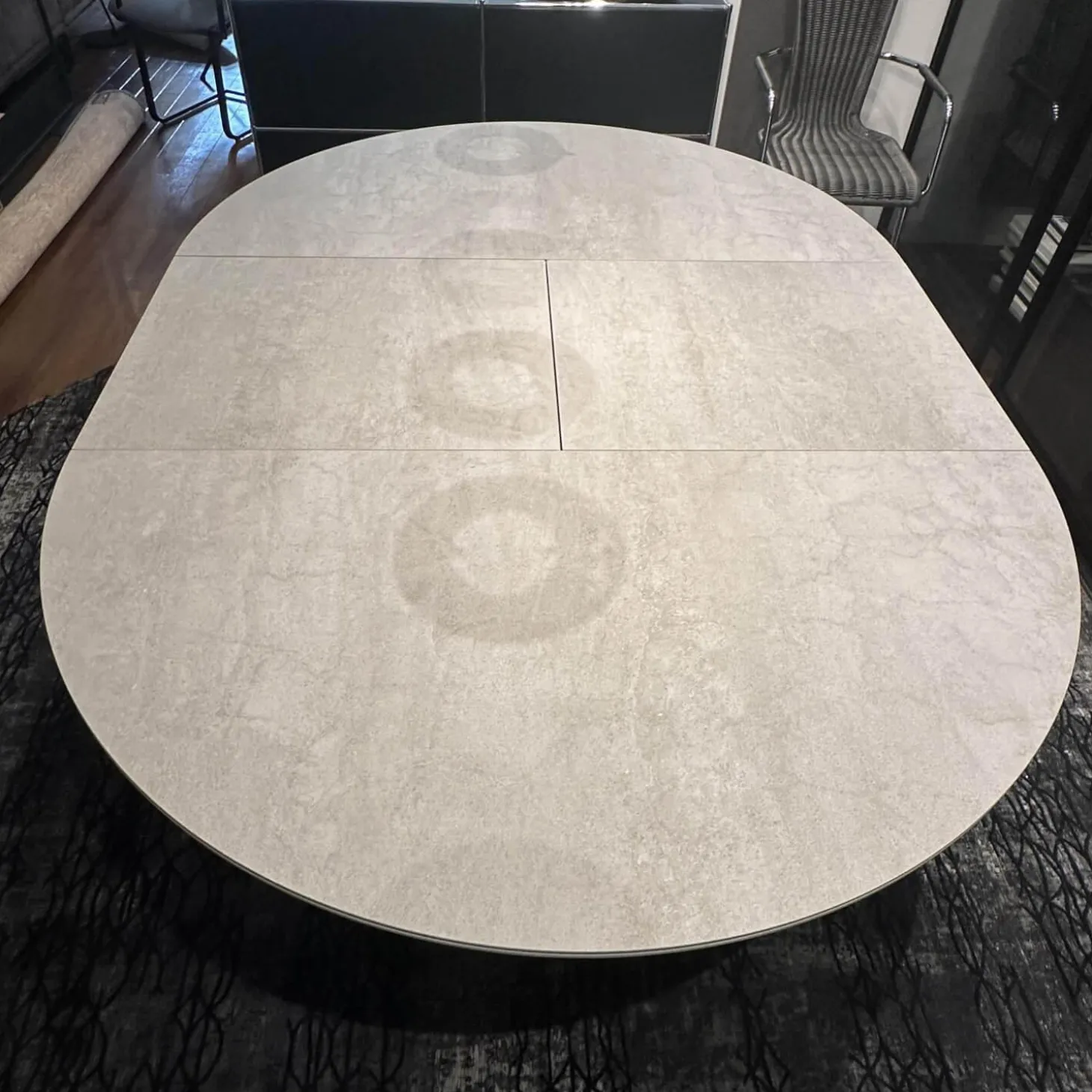 Esstisch Todo 6116 Platte Keramik Matt Rock Grigio Grau Säule Lack Matt Bodenplatte Metall Schwarz Tiefmatt Ausziehbar