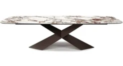 Esstisch Tyron Platte Keramik Marmor Weiß Gestell Metall Bronze Matt