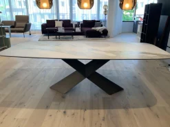 Esstisch Tyron Platte Keramik Marmor Weiß Gestell Metall Bronze Matt