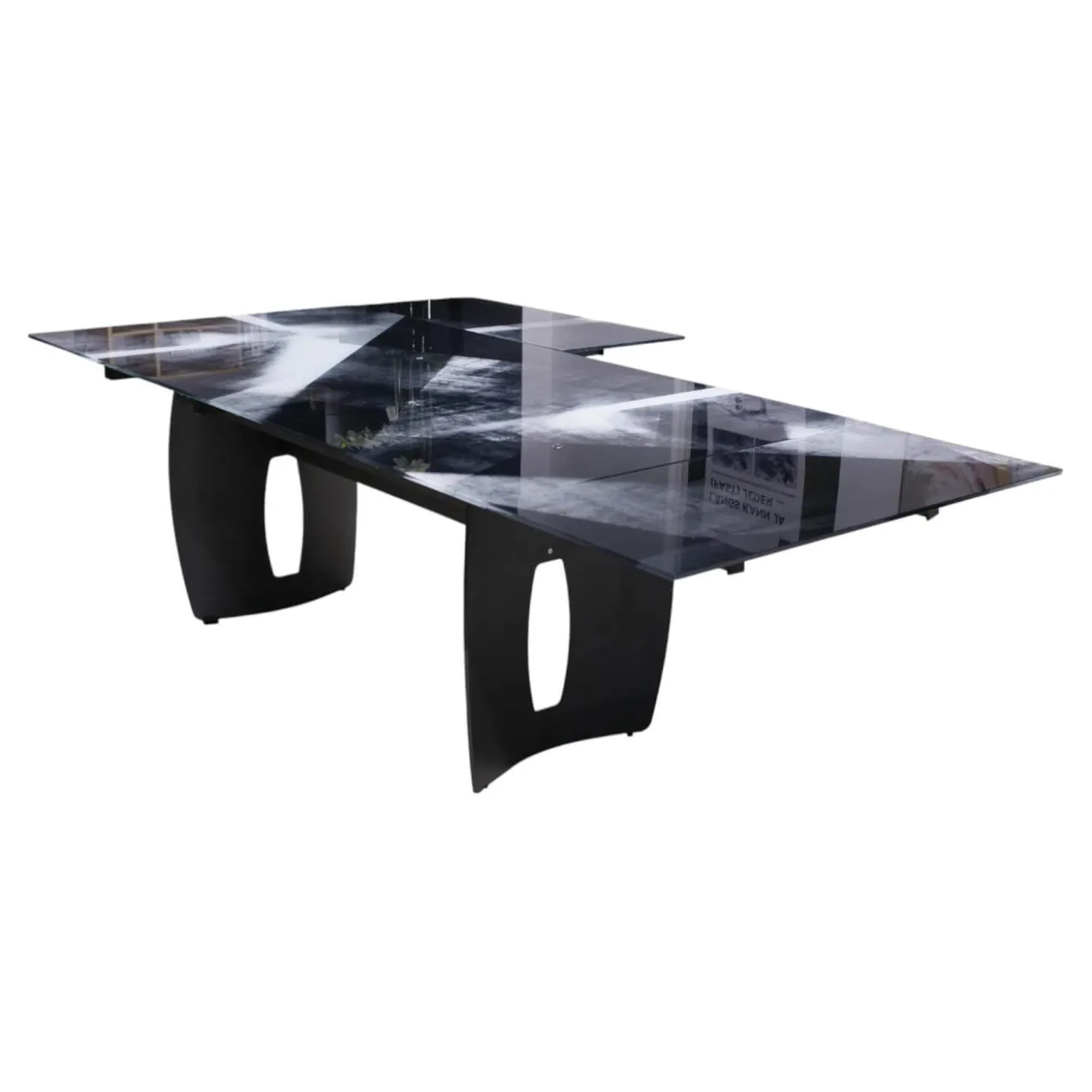 Esstisch WK 895 Platte Glas Kunstdruck Schwarz Weiß Gestell Stahl Anthrazit