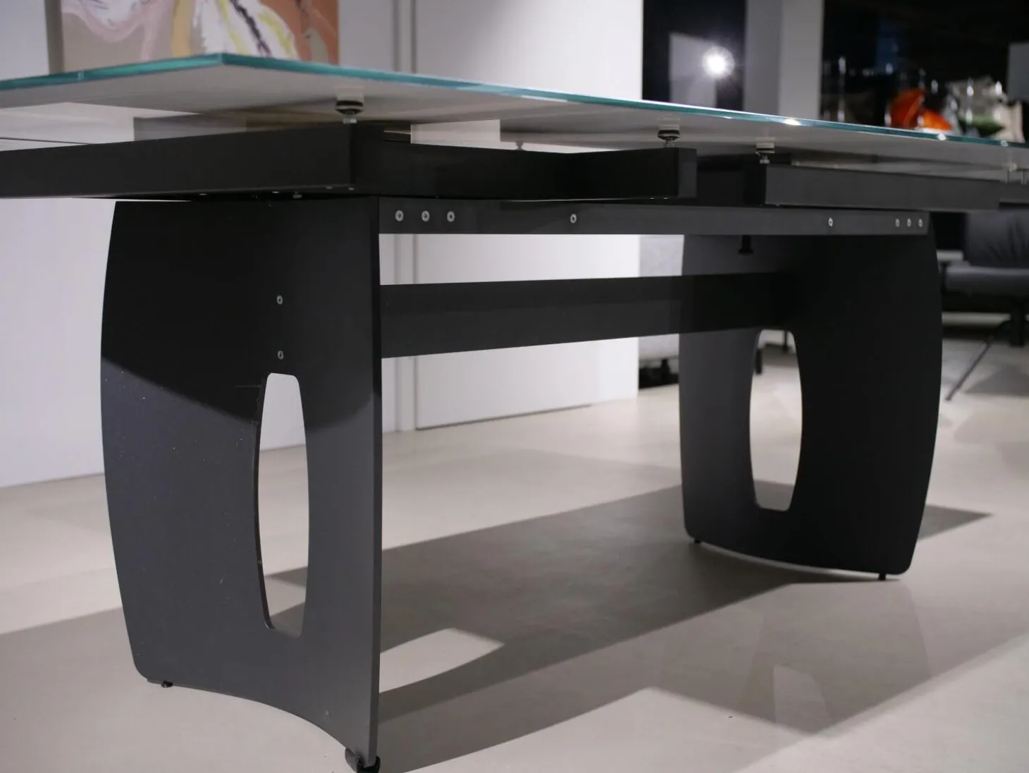 Esstisch WK 895 Platte Glas Kunstdruck Schwarz Weiß Gestell Stahl Anthrazit