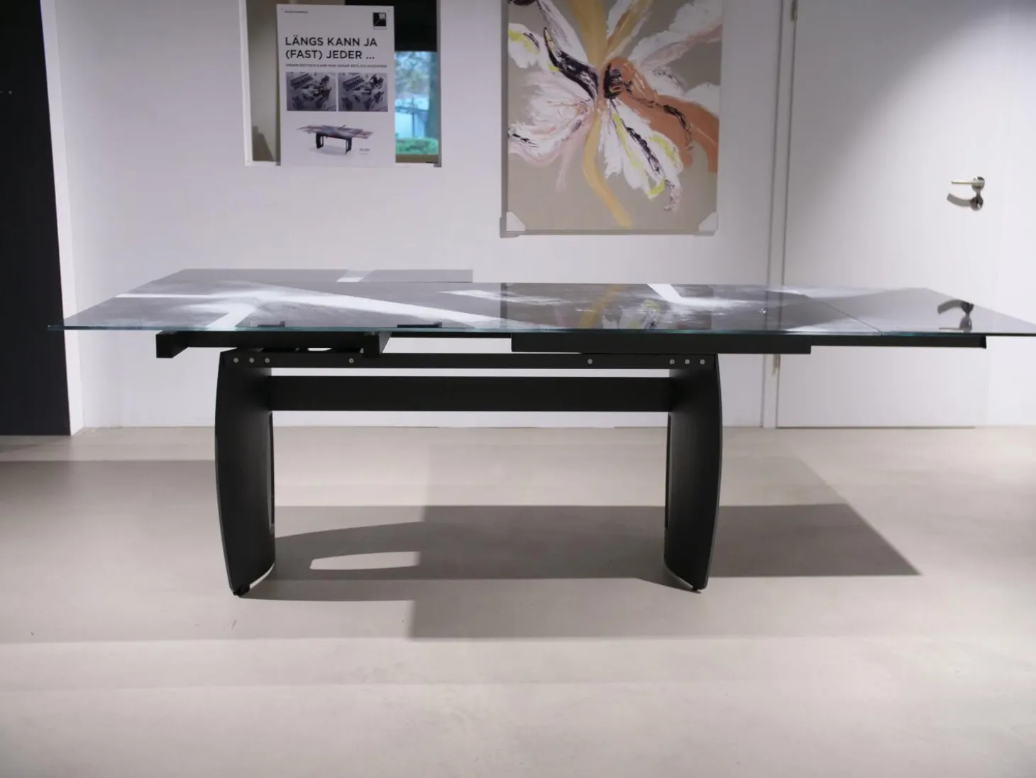 Esstisch WK 895 Platte Glas Kunstdruck Schwarz Weiß Gestell Stahl Anthrazit