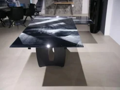 Esstisch WK 895 Platte Glas Kunstdruck Schwarz Weiß Gestell Stahl Anthrazit