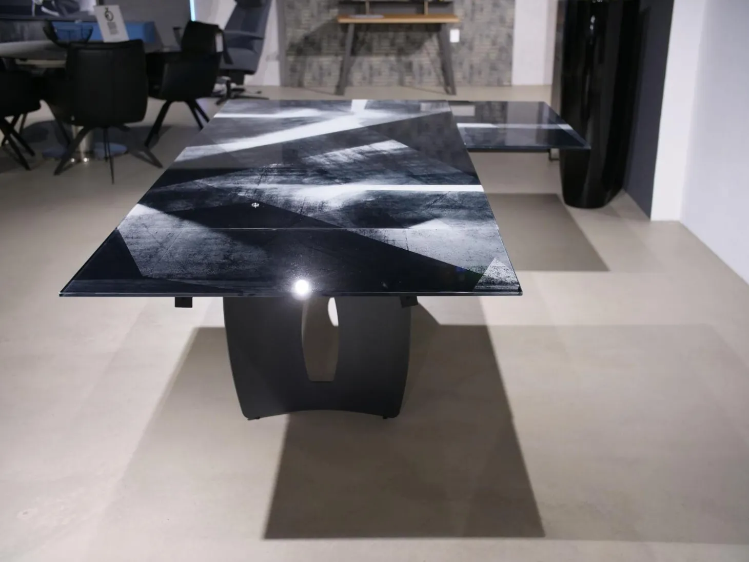 Esstisch WK 895 Platte Glas Kunstdruck Schwarz Weiß Gestell Stahl Anthrazit