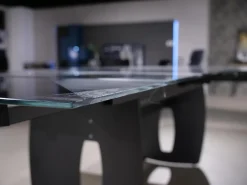 Esstisch WK 895 Platte Glas Kunstdruck Schwarz Weiß Gestell Stahl Anthrazit