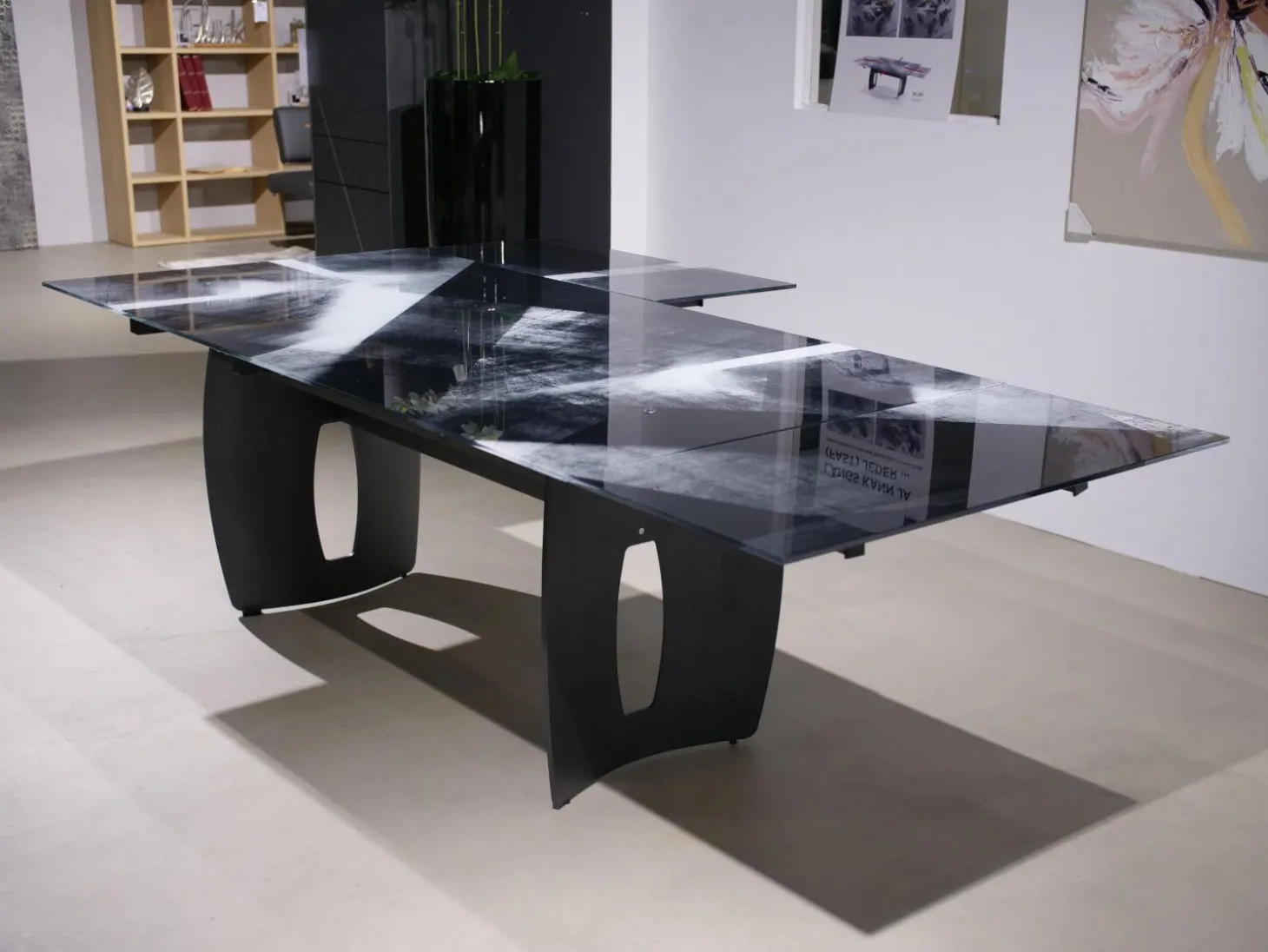 Esstisch WK 895 Platte Glas Kunstdruck Schwarz Weiß Gestell Stahl Anthrazit
