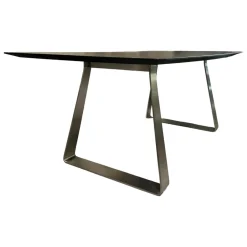 Esstisch WK 852-9 Tischplatte Keramik Marmor Schwarz Rundkufe Edelstahl Matt