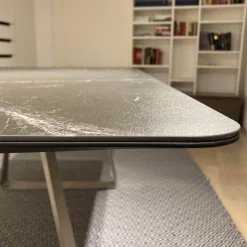 Esstisch WK 852-9 Tischplatte Keramik Marmor Schwarz Rundkufe Edelstahl Matt