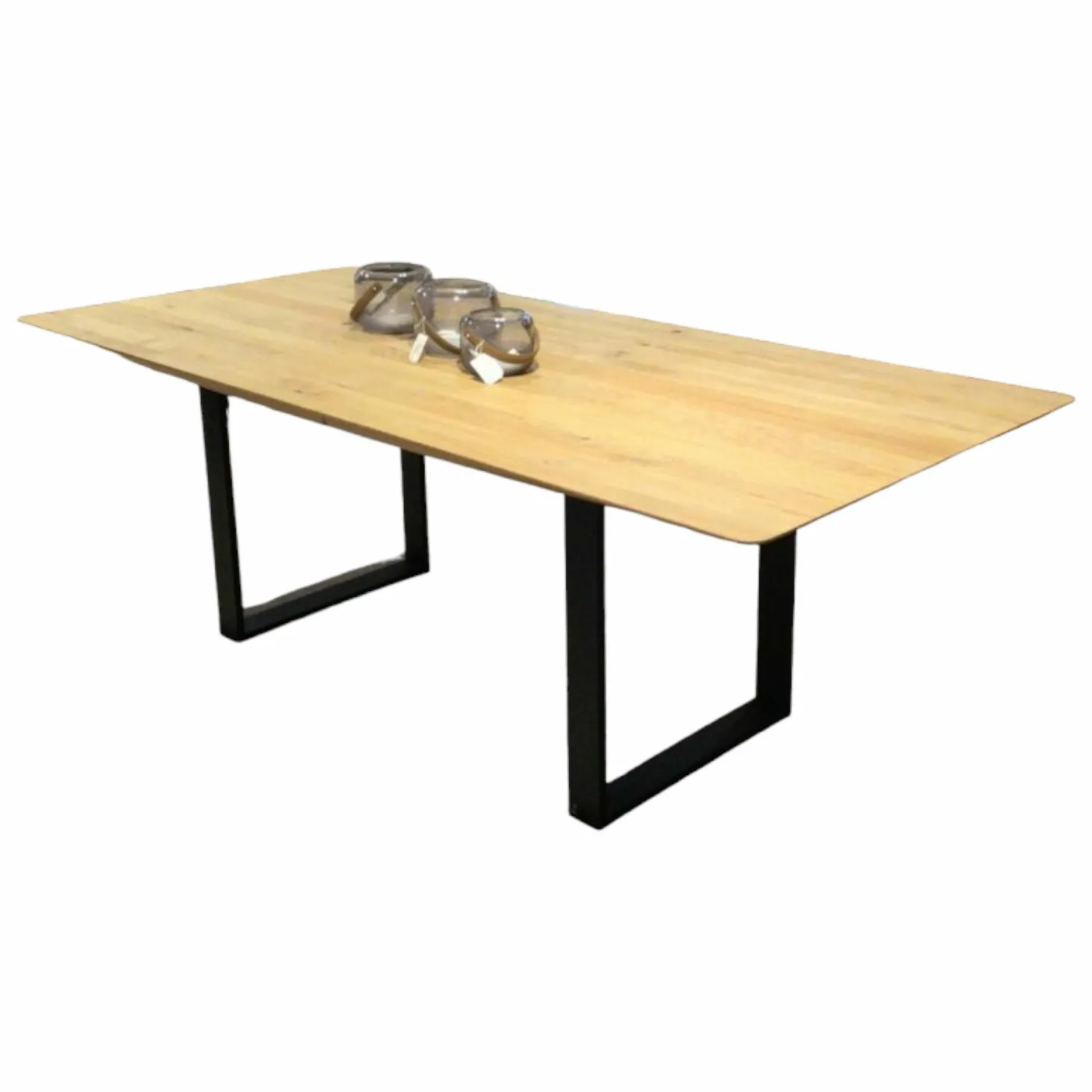 Esstisch WK852-1 PFR1 Wildeiche Bianco Geölt Kufen Schwarz Pulverbeschichtet