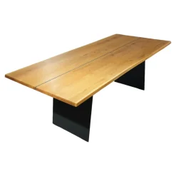 Esstisch Zweigl Z20 Platte Rustikale Asteiche Versiegelt Geölt Mit Mittelsteg Wangen Stahl Schwarzgrau