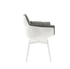 Esszimmerstuhl Husk Stoff Rattier Antille Braun Grau Schale Polyurethanharz Weiß Gestell Metall Weiß Lackiert