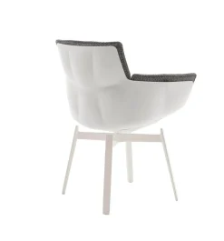 Esszimmerstuhl Husk Stoff Rattier Antille Braun Grau Schale Polyurethanharz Weiß Gestell Metall Weiß Lackiert