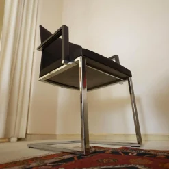 Freischwinger X15 Mit Armlehnen Sitz Leder Schwarz Rücken Gewebe Elastisch Schwarz Gestell Chrom Hochglanz