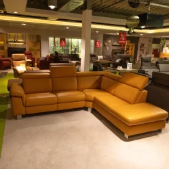 Funktionseckgarnitur Relaxa 6 0 Leder Punch Curry Gelb Metallwinkelfuß Aluminium Gebürstet