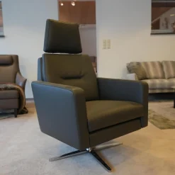 Funktionssessel Invita Bezug Leder Normandie Graphit Kreuzfuß Metall Chrom Glänzend