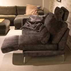 Funktionssofa 738 SK Stoff Craft Stone 8 Grau Metallfuß 283 Chrom Glänzend Mit Drehsitzfunktion Und Kissen