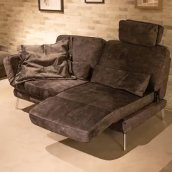 Funktionssofa 738 SK Stoff Craft Stone 8 Grau Metallfuß 283 Chrom Glänzend Mit Drehsitzfunktion Und Kissen