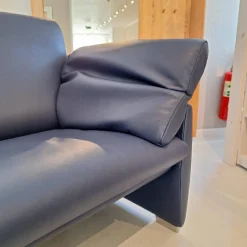 Funktionssofa DS 10/23 Bezug Leder Living Dunkelblau Fuß Silberfarbig