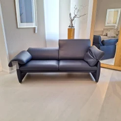 Funktionssofa DS 10/23 Bezug Leder Living Dunkelblau Fuß Silberfarbig