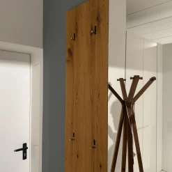 Garderobe Cubus Eiche Wild Naturöl Sitzauflage Leder Mittelgrau