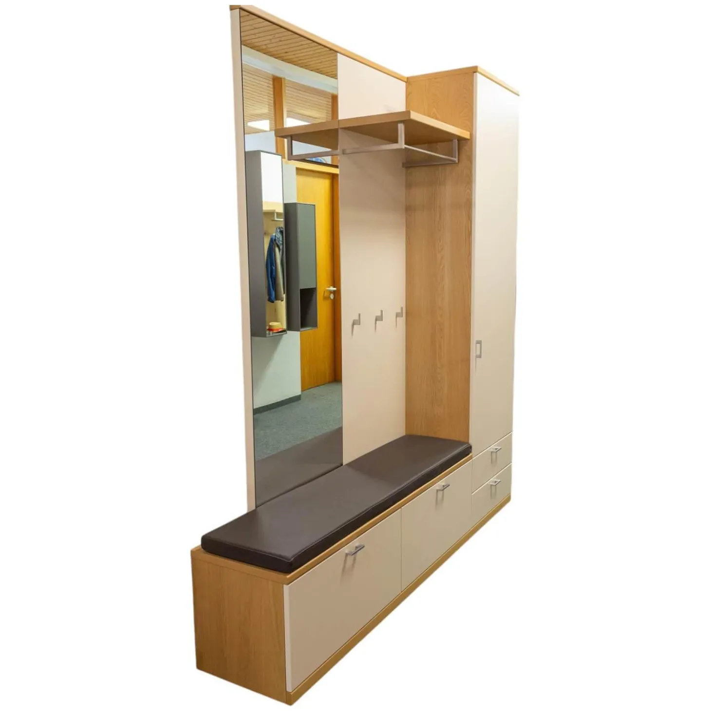 Garderobe Kira Eiche Sand Lack Crema Creme Leder 1 Hermes Bruin Schwarz Grau Griffe Metall