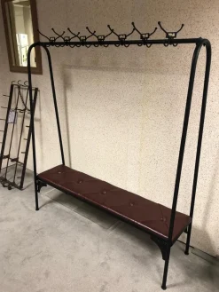 Garderobe Modell 80796 Gym Bench Kunstleder Bordeaux Rot Rahmen Stahl Lackiert Schwarz