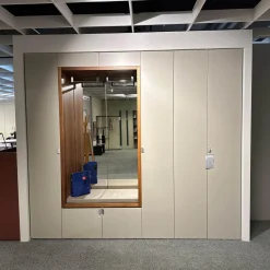 Garderobe Multi Forma Lack Seidengrau Akzent Kernnussbaum Sitzpolster Kunstleder S453 Taupe Beige