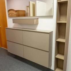 Garderobe Tando Glattlack 408 Terra Grau Beige Eiche Sahara Griffe Metall