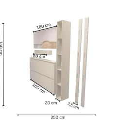 Garderobe Tando Glattlack 408 Terra Grau Beige Eiche Sahara Griffe Metall