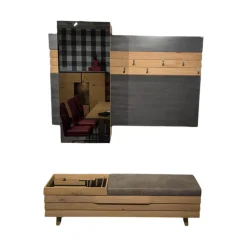 Garderobe V Organo Coming Wildeiche Rustiko Bank Stoff Vintage Quarz Grau Mit Beleuchtung