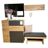 Garderobe V-Organo Wildeiche Rustico Schwarz Akzent Eisen Bezug Sitzbank Leder Anthrazit Grau
