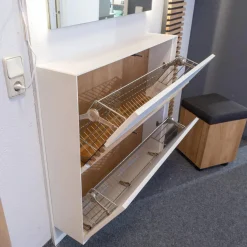 Garderobe Yonna Lack Weiß Holzlamellen Natur Gebürstet Stoff 97 Anthrazit Mit Beleuchtung