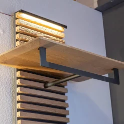 Garderobe Yonna Lack Weiß Holzlamellen Natur Gebürstet Stoff 97 Anthrazit Mit Beleuchtung