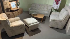 Garnitur 6150 Stoff Samanta 08 Quarz Grau Holzfuß Buche Gebeizt 3-2-1