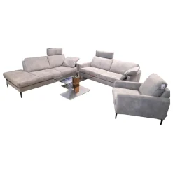 Garnitur 34102 Stoff V 5221 Light Grey Grau Fuß FS 1 Schwarz mit Sessel