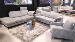 Garnitur 34102 Stoff V 5221 Light Grey Grau Fuß FS 1 Schwarz mit Sessel