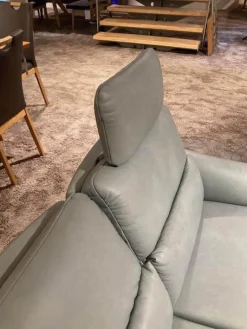 Garnitur 6270 Und 7270 Bezug Leder Longlife Soft 22 Jade Blau Grau Füße Metall Schwarz Inklusive Manuell Ausklappbaren Kopfstützen