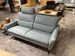 Garnitur 6270 Und 7270 Bezug Leder Longlife Soft 22 Jade Blau Grau Füße Metall Schwarz Inklusive Manuell Ausklappbaren Kopfstützen