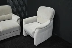 Garnitur Alina Stoff 03 Hellgrau 3-2-1 mit Vorziehbett und Sitztiefenverstellung Elektrisch