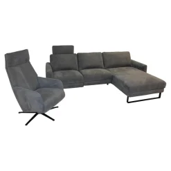 Garnitur Cadiz Stoff 56 Clever Grau Ecksofa mit Sessel
