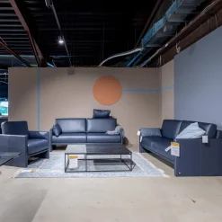 Garnitur Cara Bezug Leder 38.109 Graublau Inklusive Kopfstütze Beinauflage Und 3 Kissen