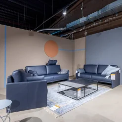 Garnitur Cara Bezug Leder 38.109 Graublau Inklusive Kopfstütze Beinauflage Und 3 Kissen