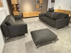 Garnitur Casablanca Leder W2 Anthrazit Füße Chrom 2 Sofas 1 Hocker