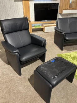 Garnitur City Leder 43.876 Dunkelblau mit Sessel und Hocker