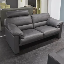 Garnitur Einzelsofa GA210 Mit Sessel GA200 Bezug Leder 43.059 Grau Inklusive Kopfstütze