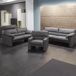 Garnitur Einzelsofa GA210 Mit Sessel GA200 Bezug Leder 43.059 Grau Inklusive Kopfstütze